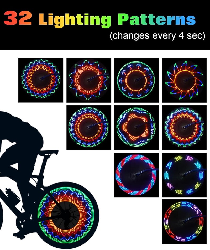 Zacro Bike Wheel Lights, 2 Pack LED Bike Spoke Lights, Safety 32 Bright Patterns Bike Tire Lights for Kids & Adult, Waterproof Bicycle Rim Lights for Night Riding, Basic/Upgraded Rechargeable Model - Image 5